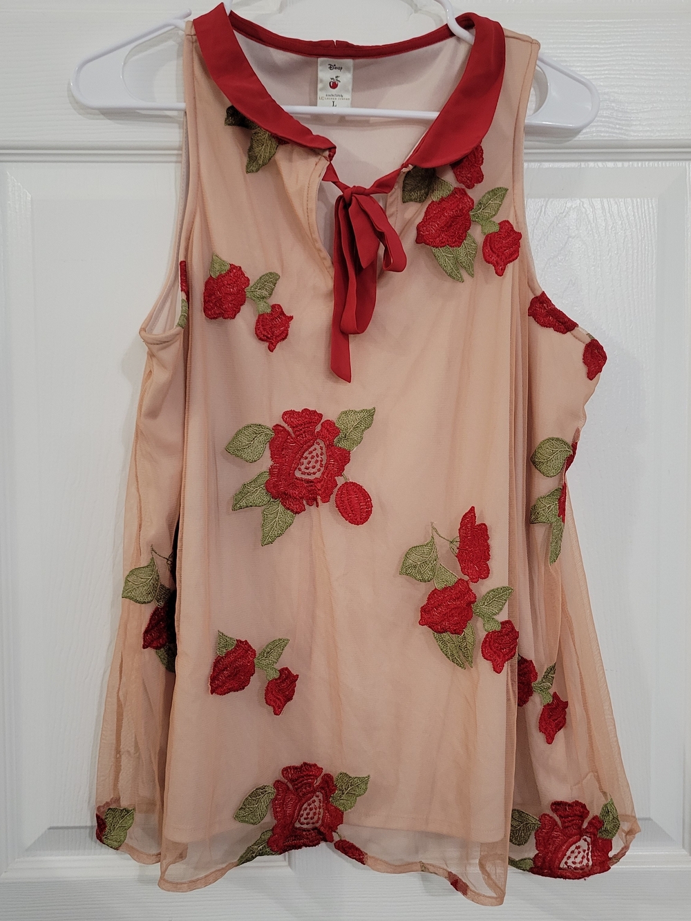 LC Lauren Conrad Disney Blush Tank with Red Rose Embroidery